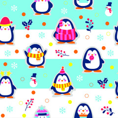 Obraz na płótnie Canvas Cute Seamless Penguin Pattern 