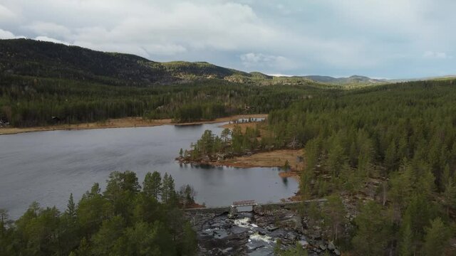 Bridge Lake Nedre Bjorvatn Fly Over Ovre Bjorvatn Norway Scenic Mountain Range 4k Drone