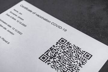 Mandatory certificate of vaccination against COVID-19 in paper form with a QR code
