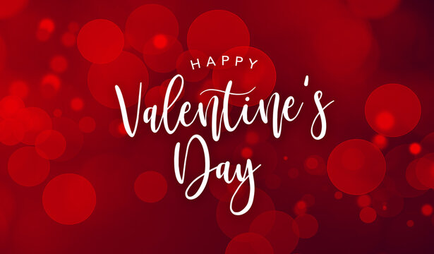 Happy Valentine's Day Holiday Celebration Card Design Illustration with Cursive Script Text Over Defocused Red Bokeh Lights Love Background