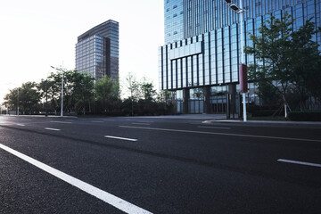 Modern city square platform and city skyscraper