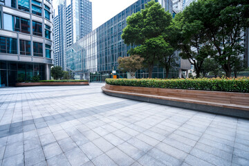 Modern city square platform and city skyscraper