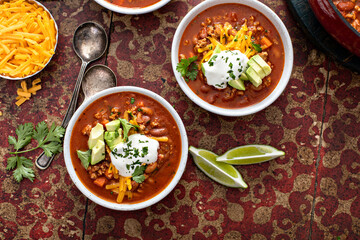 Traditional chili soup with meat and red beans