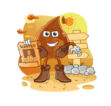 chocolate drop cowboy with wanted paper. cartoon mascot vector