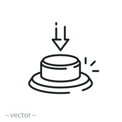 push button icon, start or launch process, arrow pointer for push press, thin line symbol on white background - editable stroke vector illustration