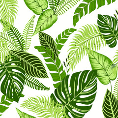 Tropical Green Leaf Seamless Pattern