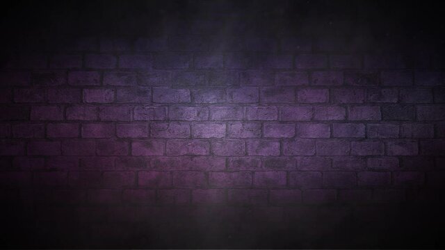 Neon lighted brick wall with smoke atmospheric fog footage