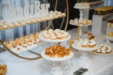 various dessert with fresh fruit on buffet line, sweet