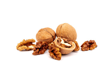 Walnuts in shells isolated on white background. Package design element with clipping path.