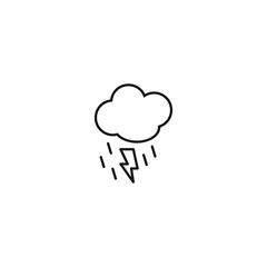 Outline monochrome symbol drawn in flat style with thin line. Editable stroke. Line icon of lighting and rain