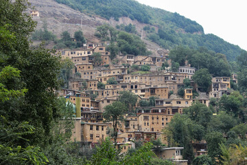 Fototapeta na wymiar Masuleh village, Iran terraced into very steep hillsides