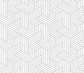 Gordijnen Abstract geometrisch patroon met strepen, lijnen. Naadloze vectorachtergrond. Wit en grijs ornament. Eenvoudig rooster grafisch ontwerp. © ELENA