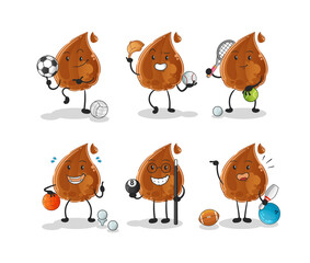 chocolate drop sport set character. cartoon mascot vector