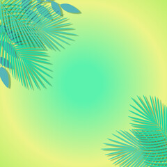 Tropical summer yellow green background green leaves