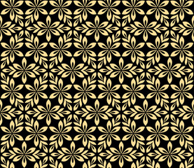 Fototapeta premium Flower geometric pattern. Seamless vector background. Gold and black ornament. Ornament for fabric, wallpaper, packaging. Decorative print