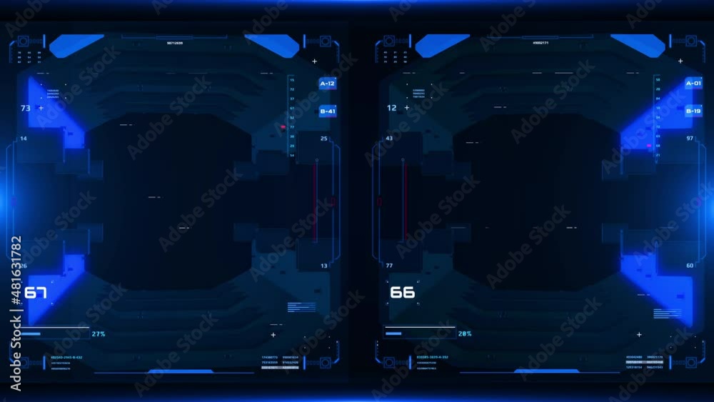 Aufkleber HUD UI GUI Futuristic 3D Space Gate Tunnel Digital Infographic Element Monitoring Screen. Blue Cyberspace Creative 4K Motion Security System Display.