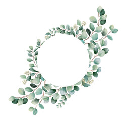 eucalyptus bouquet ,floral frame leaves frame watercolor digital hand painted eucalyptus branches and leaves isolated on white background. design, print, fabric or background with clipping path 