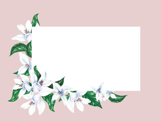 floral frame white flower and leaves for Invitation greeting card with floral background. Wedding invitation, thank you card, save the date cards, valentine's card,