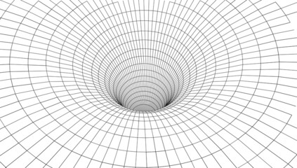 
Vector illustration of a 3D wireframe tunnel. Mesh wormhole model representing fabric of space and time.
