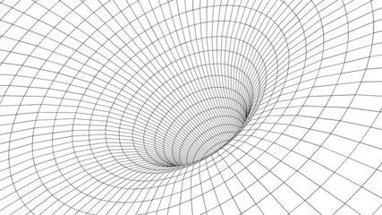
Vector illustration of a 3D wireframe tunnel. Mesh wormhole model representing fabric of space and time.
