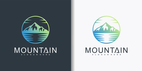 Minimalist Mountain logo design, adventure logo designs, vector illustration, gradient color Premium Vector