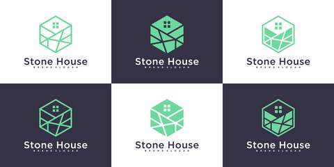 Set of stone house logo design collection with creative element concept  Premium Vector