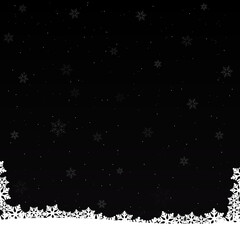 White color snow on dark background and snowflakes at the bottom christmas background. Vector stock illustration.