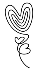 Single line art flowing to create hearts on an isolated white background