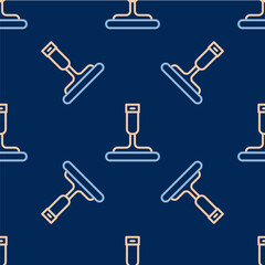 Line Cleaning service with of rubber cleaner for windows icon isolated seamless pattern on blue background. Squeegee, scraper, wiper. Vector