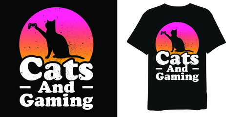 Cats And Gaming Retro Distressed Game T-Shirt Design