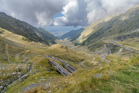 Outstanding panoramic view of Fagaras Mountains, Transfagarasan road, Sibiu County, Romania