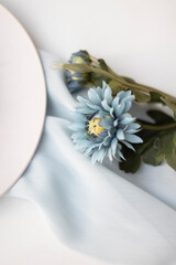 blue flowers on white background. Flower background. Space for text. wedding theme