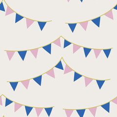 Obraz premium Seamless vector party flags pattern. Celebration banner background for fabric, textile, wrapping, cover etc.