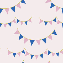 Seamless vector party flags pattern. Celebration banner background for fabric, textile, wrapping, cover etc.