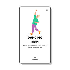 Dancing Man Resting On Celebrating Party Vector. Young Dancing Man Enjoying Celebrative Event In Night Club. Character Enjoy Music And Leisure Time In Nightclub Web Flat Cartoon Illustration