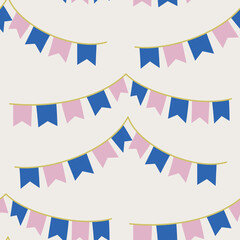 Seamless vector party flags pattern. Celebration banner background for fabric, textile, wrapping, cover etc.