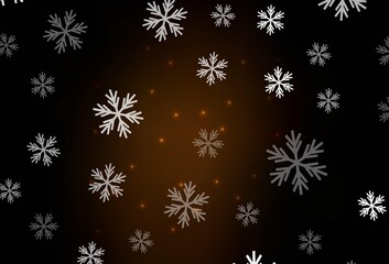 Dark Brown vector background with beautiful snowflakes, stars.