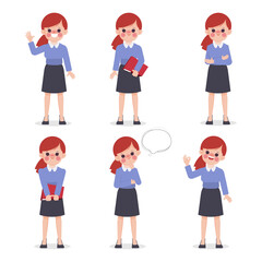 Set of cartoon businesswoman character different pose.
