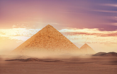 Fototapeta na wymiar Closeup Egyptian pyramid Of Giza at blue sky Cairo, Egypt