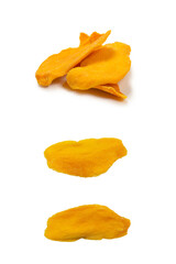 Naklejka premium Dry tasty mango slices isolated on a white background.