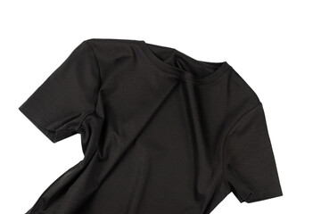 A black t shirt isolated on a white background.