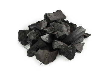 Black oak coal isolated on white background.