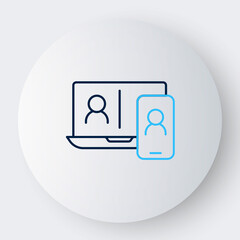 Line Video chat conference icon isolated on white background. Online meeting work form home. Remote project management. Colorful outline concept. Vector