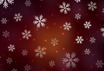 Dark Red vector template with ice snowflakes, stars.