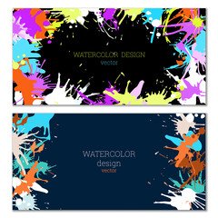 Splashes of paint. Blots. A set of two creative bright watercolor backgrounds. Banner, cover design. Artistic design in abstract style.