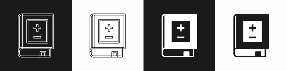 Set Book with mathematics icon isolated on black and white background. Math book. Education concept about back to school. Vector