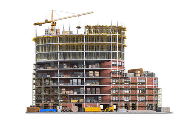 Building under construction on white background. 3d illustration