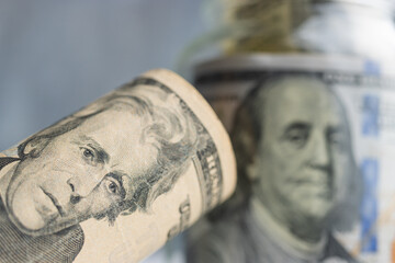 Portrait of Andrew Jackson from twenty dollar bill, close-up view