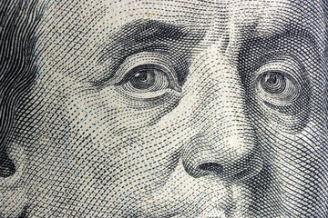 Benjamin Franklin portrait from hundred dollar bill, macro - obrazy, fototapety, plakaty
