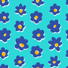 Cute little blue flowers with white shadow, seamless pattern. Perfect for backgrounds, wallpapers, textiles, fabrics, etc.